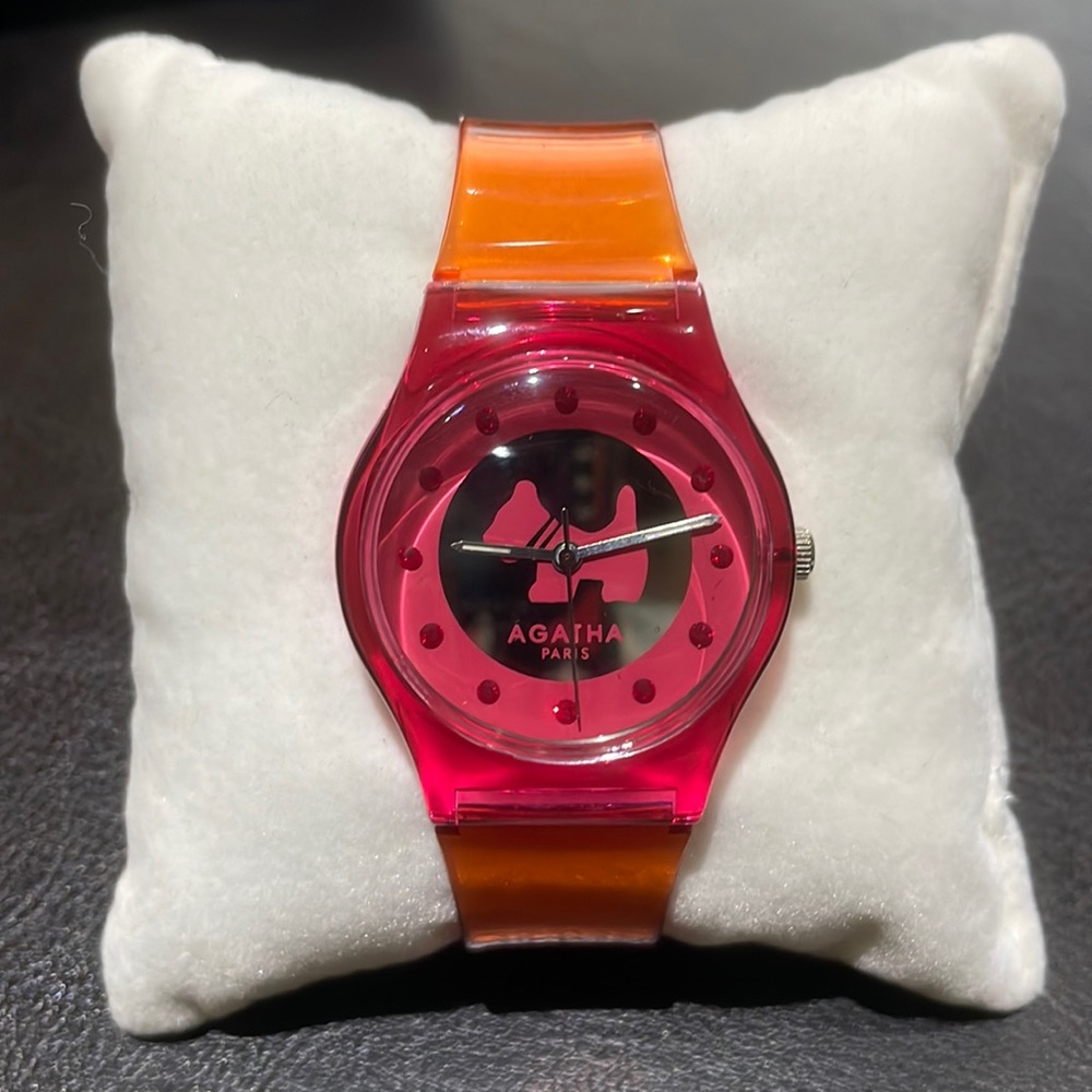 🌟 Agatha Paris Scottie Jelly Watch pink orange authentic